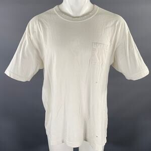 VISVIM Size L White Distressed Cotton Crew-Neck T-shirt